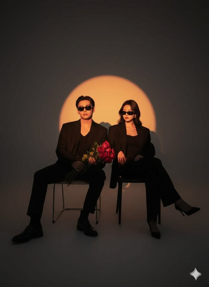 Dark tailored suiting for both, studio spotlight and deep shadow