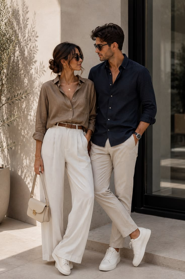 Off-white shirt with flowing white skirt in motion