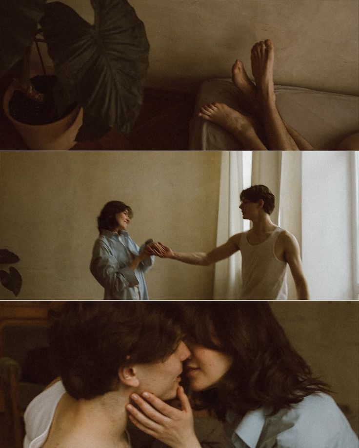 Intimate morning light, bare feet and linen sheets